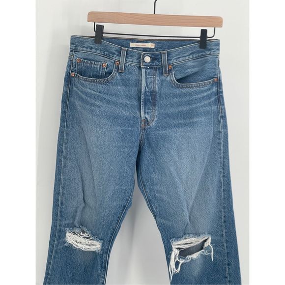 Levi's Wedgie Straight Jeans Women's Size 30 Blue High Rise Distressed - Picture 4 of 13